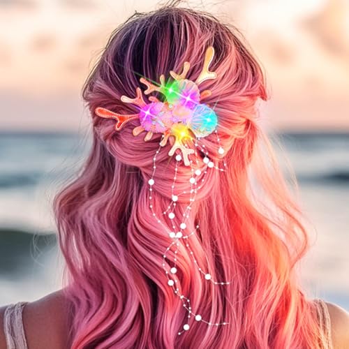 Ushiny Licht auf Mermaid Seashell Haarclips Sparkly LED Pearl Rave Haar Zubehör für Damen von Ushiny