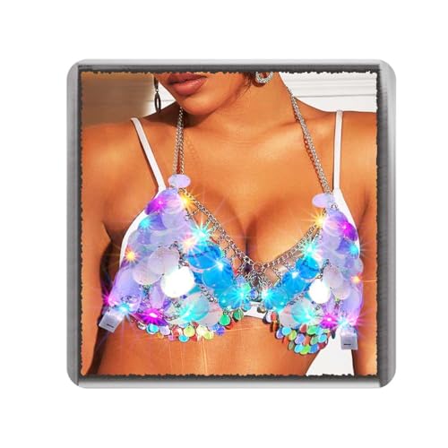 Ushiny Licht auf Pailletten BH Top Led Brust Tops Sommer Strand Top für Frauen von Ushiny