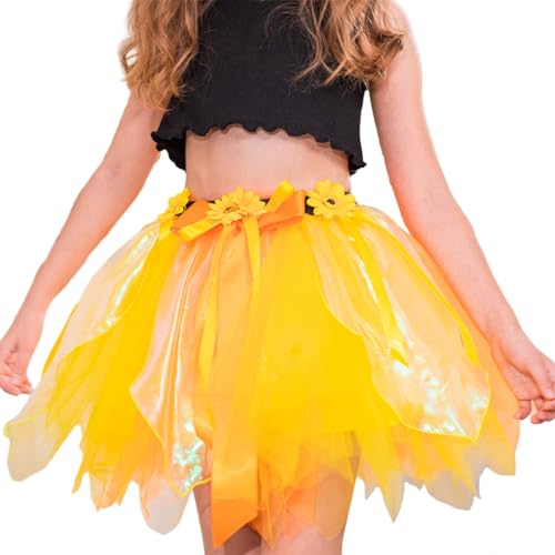 Ushiny Light Up Mädchen Tutu Rock Bunte LED Tüll Röcke Rave Outfit Festival Kostüm für Mädchen(Gelb) von Ushiny