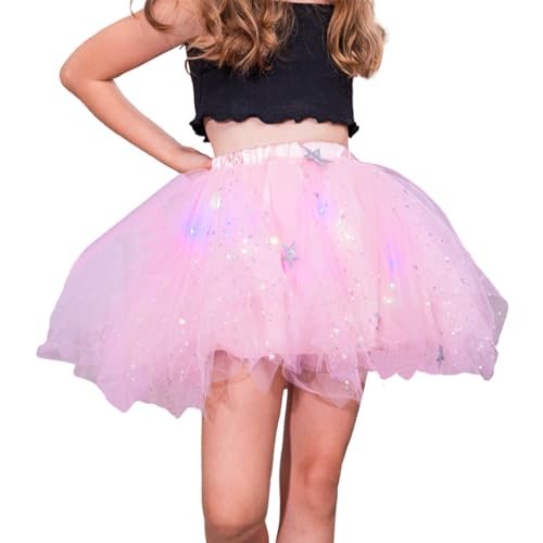 Ushiny Light Up Mädchen Tutu Rock Bunte LED Tüll Röcke Rave Outfit Festival Kostüm für Mädchen(Pink) von Ushiny