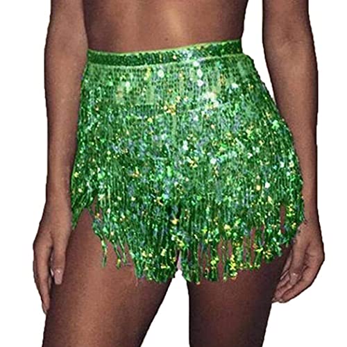 Ushiny Damen Rock Pailletten Quasten Rock Rave Rock Bauchtanz Kostüm Bauchtanz Mini Rock für Damen und Mädchen von Ushiny