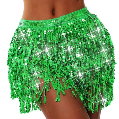 Ushiny Sparkle Paillette Fringe Mini Röcke Sparkly Tassel Rave Kostüm Festvial Shorts für Damen von Ushiny