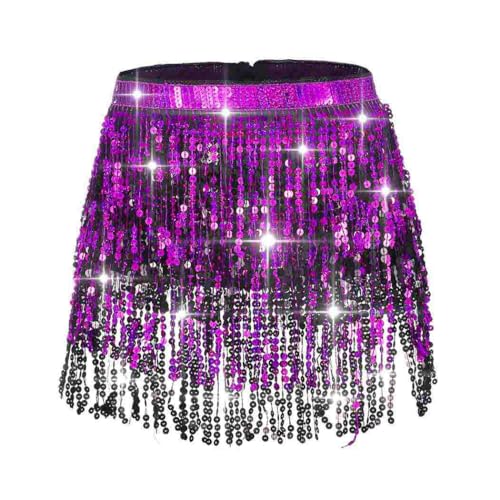 Ushiny Pailletten Quastenrock Rave Outfit Festival Kostüm Fransenröcke Ballett Tanz Hüfttuch für Damen und Mädchen（bunt 1） von Ushiny