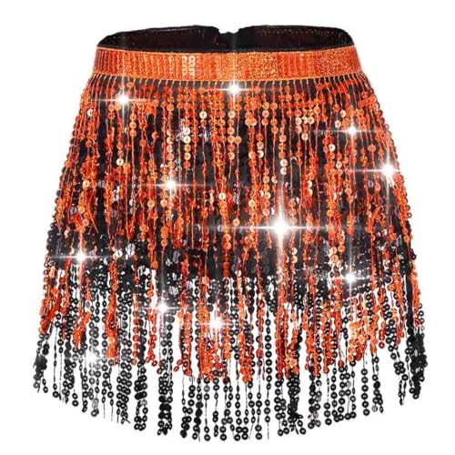 Ushiny Pailletten Quastenrock Rave Outfit Festival Kostüm Fransenröcke Ballett Tanz Hüfttuch für Damen und Mädchen（bunt 4） von Ushiny