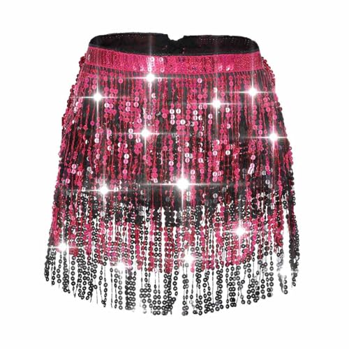 Ushiny Pailletten Quastenrock Rave Outfit Festival Kostüm Fransenröcke Ballett Tanz Hüfttuch für Damen und Mädchen（bunt 6） von Ushiny