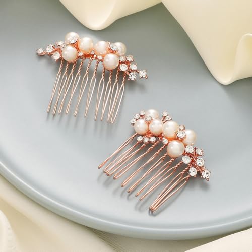 Ushiny Pearl Bride Hochzeit Haarkamm Haarschmuck Haarteil für Frauen und Mädchen (Roségold) von Ushiny