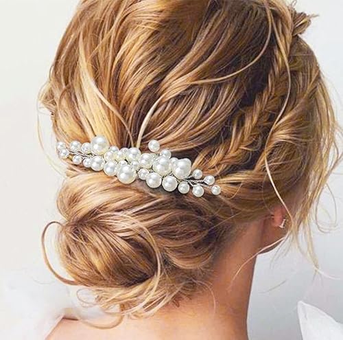 Ushiny Pearl Braut Hochzeit Haar Kamm Silber Kopfstück Braut Haar Zubehör für Frauen von Ushiny