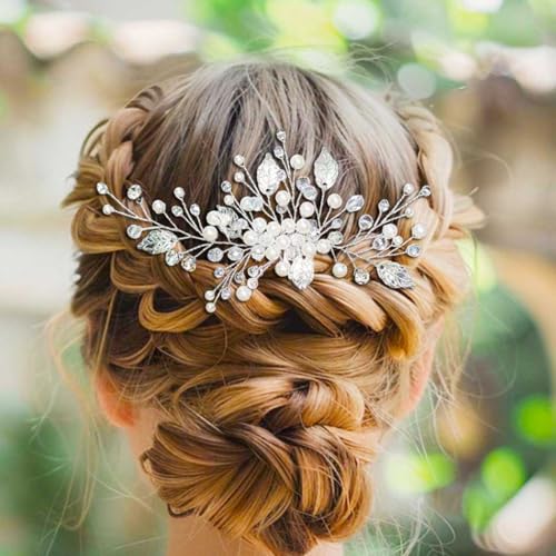 Ushiny Haarkamm Hochzeit Braut Haarschmuck Silber Perlen Haarklammer Hochzeit für Damen von Ushiny