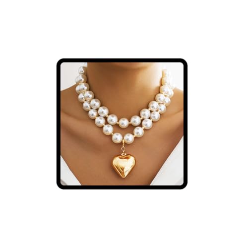 Ushiny Perlen Halskette goldene Liebes Halskette 2 teilige Perlen Halskette für Frauen und Mädchen von Ushiny