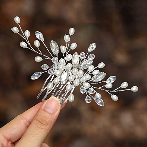 Ushiny Perlenbraut Hochzeits Haarkamm, silberner Kopfschmuck Kristall Haarschmuck für Frauen und Mädchen von Ushiny