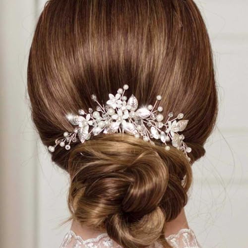 Ushiny Perlenbraut Hochzeits Haarranke Blattsilber Braut Stirnband Strass Stylist Haarschmuck für Frauen und Mädchen von Ushiny