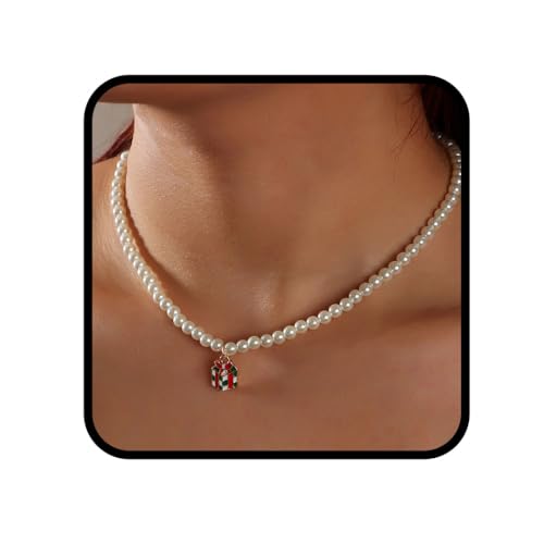 Ushiny Perlen Choker Halskette,Weihnachten Schmuckset, Anhänger Halskette Schmuck für Frauen und Mädchen von Ushiny