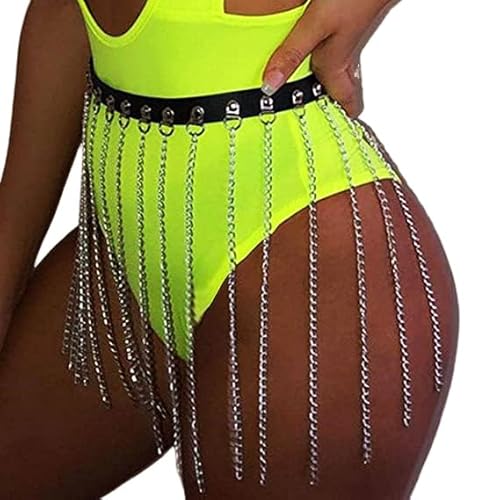 Ushiny Punk-Damen-Taillengürtel, Leder-Quasten-Körpergürtel, Halloween-Zubehör, Party-Rave-Outfit für Frauen und Mädchen von Ushiny