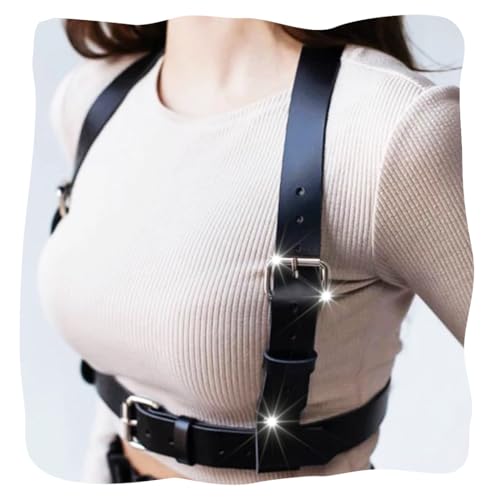 Ushiny Punk Leder Körpergürtel Schwarz Leder Taille Gürtel Festival Kostüm Rave Zubehör Party Outfit Für Frauen von Ushiny