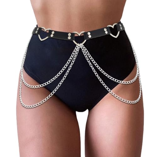 Ushiny Punk Leder Taille Gürtel schwarz gotische Herz Körperkette Rave Halloween Gürtel für Frauen von Ushiny