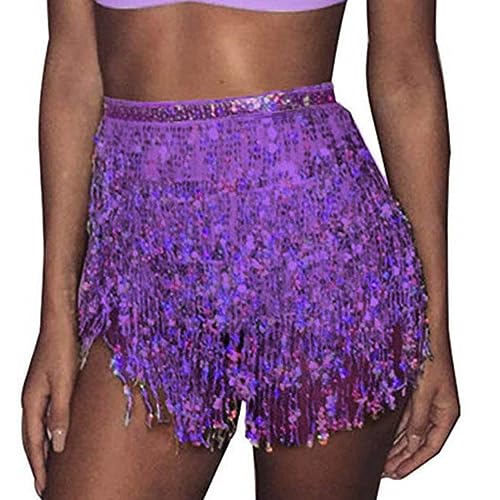 Ushiny Damen Rock Pailletten Quasten Rock Rave Rock Bauchtanz Kostüm Bauchtanz Mini Rock für Damen und Mädchen von Ushiny