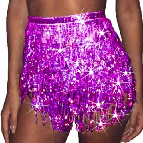 Ushiny Sparkle Paillette Fringe Mini Röcke Sparkly Tassel Rave Kostüm Festvial Shorts für Damen von Ushiny