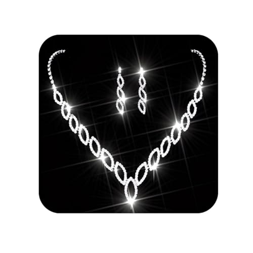 Ushiny Sparkly Braut Strass Halskette und Ohrringe Set Silber Braut Hochzeit Schmuck Sets für Frauen von Ushiny