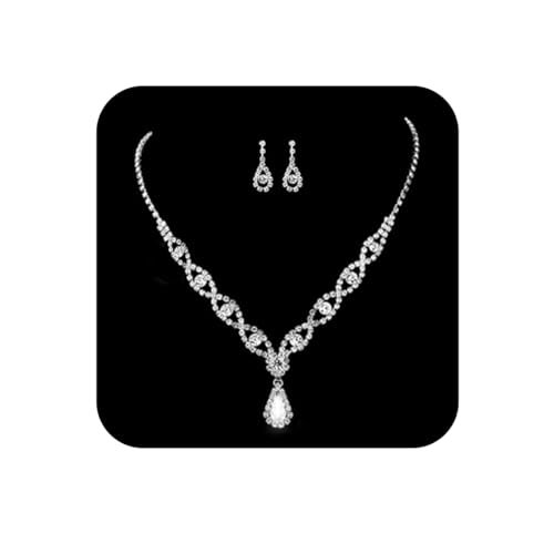 Ushiny Silberne Brautschmuck-Sets Silberne funkelnde Strass-Halskette und Ohrringe-Sets Hochzeit Zirkonia Ohrringe baumeln Halskette Schmuck-Set für Frauen und Mädchen (#XT-044) von Ushiny