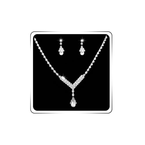 Ushiny Silbernes Brautschmuck-Set Hochzeit Kristall Halskette und Ohrringe Set glitzernde Strass baumelnde Tropfen Ohrringe Halskette Schmuck für Frauen und Mädchen von Ushiny