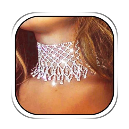 Ushiny Sparkly Strass Herz Pedant Halskette Schmuck Silber Glänzende Kristall Choker Halsketten Prom Hals Zubehör für Frauen von Ushiny