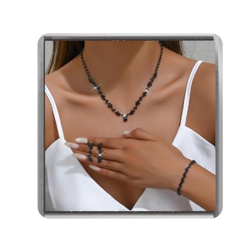 Ushiny Glitter Braut Schmuck set Silber Strass Hochzeit Schmucksets Brautjungfer Halskette Ohrringe Armbänder Sets für Damen (Schwarz) von Ushiny