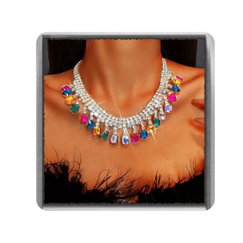 Ushiny Strass Choker Halskette Schmuck Bunte Kristallkette Multicolor Rave Hals Zubehör für Frauen von Ushiny