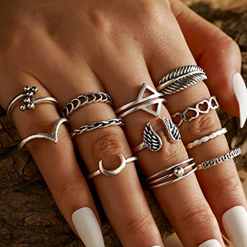 Ushiny Vintage Moon knöchelringe Silber Herz Flügel Gelenk Knöchel Ring Set geschnitzt Blatt Ring Set Blume Stapelring Schmuck Zubehör für Frauen und Mädchen (12 Stück) von Ushiny