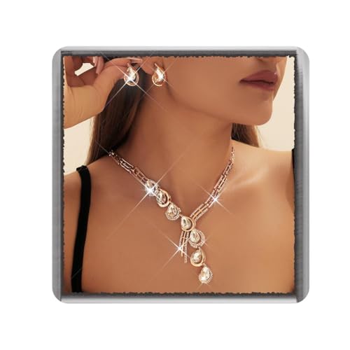 Ushiny funkelnde Kristall Halskette und Ohrring Schmuck Gold Prom Verriegelung Strass Tränen Drop Hals und Ohr Schmuck Set für Frauen von Ushiny