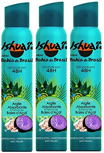 Ushuaïa – Deodorant Damen Atomizer Bahia Do Brasil Argile Absorbierend & Parfum Baie d'Açaï Effizienz 48 h – 200 ml – 3 Stück von Ushuaia