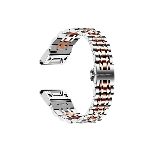 26 22 20 mm Quickfit-Uhren-Metallarmband passend for Garmin Fenix ​​7S 7x 7 6S 6X 6 Pro 5X 5 5S 935 945 Enduro Gen2 Edelstahl-Armband (Color : Silver rose gold, Size : 22mm) von UsmAsk