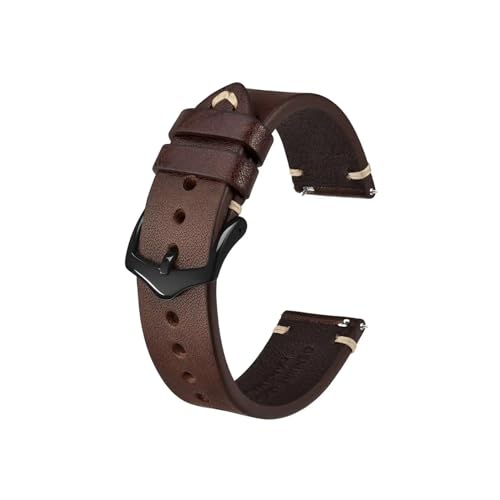 Crazy Horse Leder-Uhrenarmband, 18 mm, 20 mm, 22 mm, passend for die Uhr for Huawei/Samsung Galaxy Gear, Schwarz, Grün, Braun (Color : Coffee Brown-Black, Size : 18mm) von UsmAsk