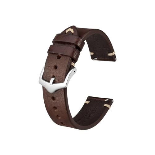 Crazy Horse Leder-Uhrenarmband, 18 mm, 20 mm, 22 mm, passend for die Uhr for Huawei/Samsung Galaxy Gear, Schwarz, Grün, Braun (Color : Coffee Brown-Silver, Size : 18mm) von UsmAsk