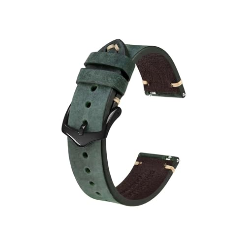 Crazy Horse Leder-Uhrenarmband, 18 mm, 20 mm, 22 mm, passend for die Uhr for Huawei/Samsung Galaxy Gear, Schwarz, Grün, Braun (Color : Green-Black Buckle, Size : 20mm) von UsmAsk