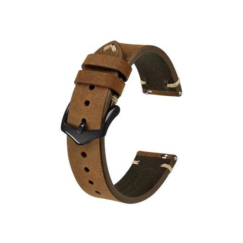 Crazy Horse Leder-Uhrenarmband, 18 mm, 20 mm, 22 mm, passend for die Uhr for Huawei/Samsung Galaxy Gear, Schwarz, Grün, Braun (Color : Tan-Black Buckle, Size : 18mm) von UsmAsk