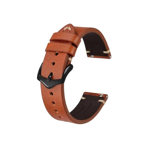 Crazy Horse Leder-Uhrenarmband, 18 mm, 20 mm, 22 mm, passend for die Uhr for Huawei/Samsung Galaxy Gear, Schwarz, Grün, Braun (Color : Toffee Brown-Black, Size : 18mm) von UsmAsk