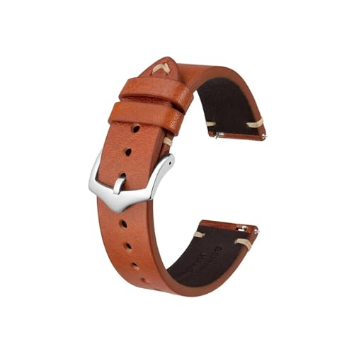 Crazy Horse Leder-Uhrenarmband, 18 mm, 20 mm, 22 mm, passend for die Uhr for Huawei/Samsung Galaxy Gear, Schwarz, Grün, Braun (Color : Toffee Brown-Silver, Size : 22mm) von UsmAsk