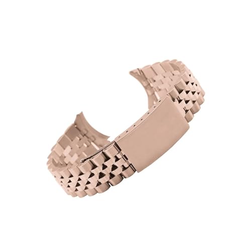 Edelstahl-Uhrenarmband mit gebogenem Ende, 13, 17, 18, 19, 20, 21, 22 mm, 5 Perlen, massives Metall-Uhrenarmband, Handgelenk-Armband, Schildkröten-Schnalle, W-Werkzeug ( Color : Rose Gold , Size : 17m von UsmAsk