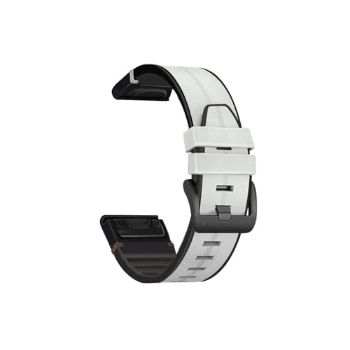 Fit for Garmin Fenix ​​7 7x 6 6x Pro Fit for Sapphire GPS 5 5x Plus Strap Quick Release echtes Leder Silikon Uhr Band Armband Armband (Color : White, Size : 26mm Fenix 7x 6x 5x) von UsmAsk