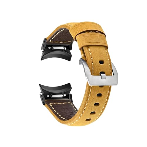 Passend for Samsung Galaxy Watch 4/5/6/Pro/Classic, 45 mm, 44 mm, 40 mm, 43 mm, 47 mm, Band ohne Lücken, schnelle Passform, Lederarmband, passend for Galaxy Watch 6 (Color : Yellow black, Size : 4cl von UsmAsk