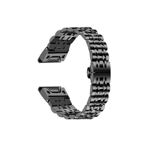 Quickfit Uhr Metallarmband passend for Garmin 20 26 22 mm Fenix ​​7S 7x 7 6S 6X 6 Pro 5X 5 5S 935 945 Enduro Gen2 Edelstahl-Smartband (Color : Black, Size : 26mm) von UsmAsk