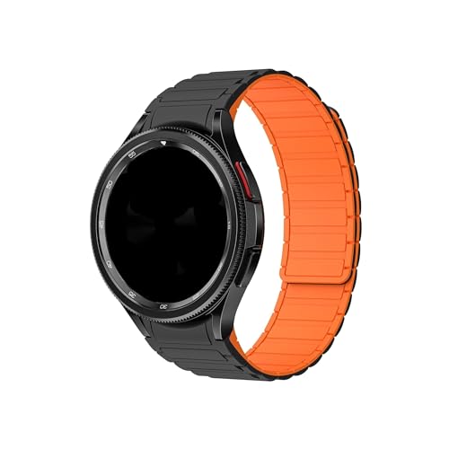 Silikonarmband passend for Samsung Watch 6 5 4 40 44 mm Watch 5 Pro 45 mm Keine Lücke Magnetband passend for Galaxy Watch 6/4 Classic 42 46 43 47 mm (Color : Black Orange, Size : Galaxy Watch 4 40mm von UsmAsk