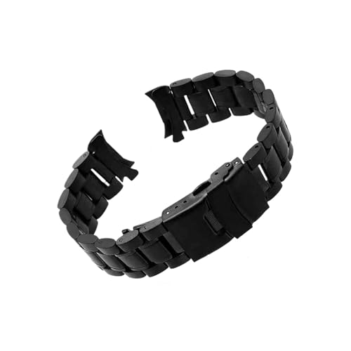 UsmAsk Uhrenarmband mit gebogenem Ende, 18 mm, 20 mm, 22 mm, 24 mm, Ersatz-Uhrenarmband, Doppelverschluss-Verschluss, Edelstahl-Armband mit Werkzeug (Color : Black, Size : 24mm) von UsmAsk