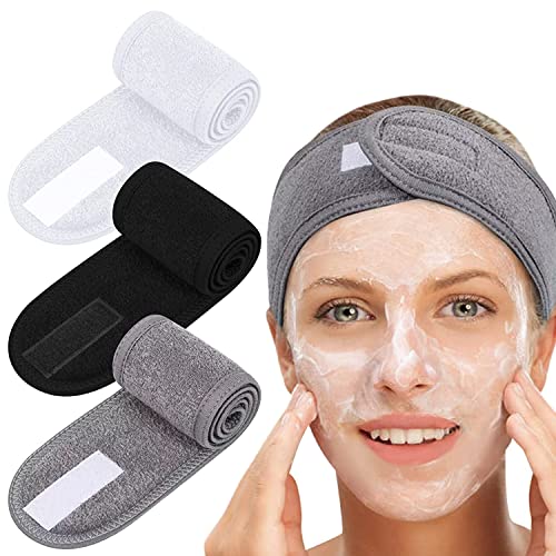 3 Stück Spa Gesichts-Stirnband, Make-up, Wickelkopf, Dusche, Sport, Frottee-Stirnband, verstellbares Stretch-Handtuch mit Magic Tape für Bad, Make-up und Sport von Usmlicer