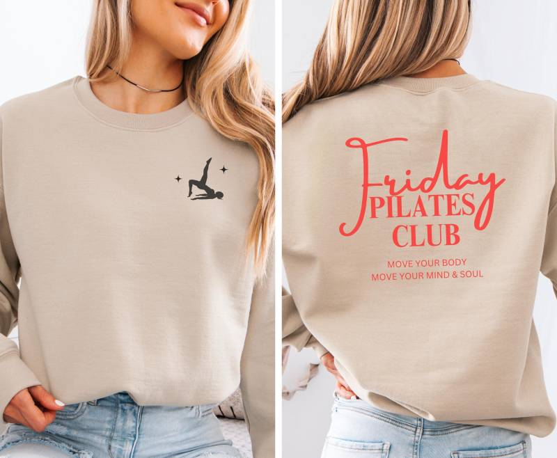 Freitag Pilates Club Sweatshirt Vorne Und Hinten Print, Rundhalspullover, Fan Geschenk, Mama Bester Freund Pullover von UsoKaronApparel