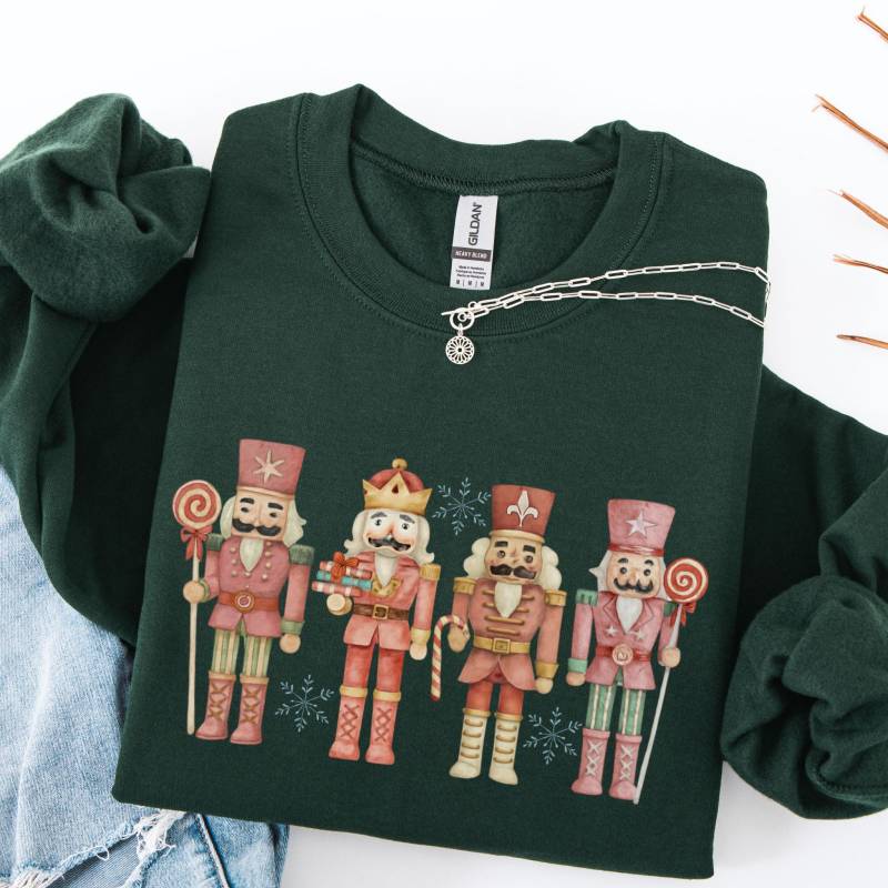 Nussknacker Soldaten Weihnachten Damen Sweatshirt, Rundhalsausschnitt Urlaub Party T-Shirt Pullover von UsoKaronApparel