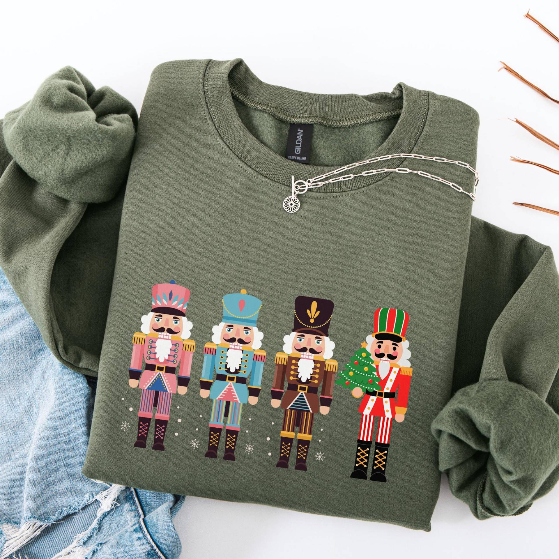 Nussknacker Weihnachten Damen Sweatshirt, Rundhalsausschnitt Urlaub Party T-Shirt Pullover von UsoKaronApparel