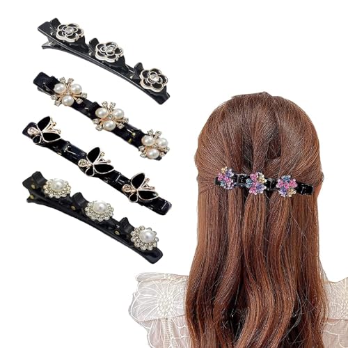 Haarklammer Mit Funkelnden Kristallsteinen, Haarspangen Damen Und MäDchen Geflochtene Strass, Funkelnde Kristall Haarspange Elegante Hair Clip Leicht Geflochtene Haarclips (B 4PCS) von Usper
