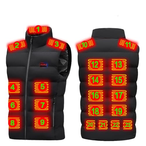 Unisex Beheizte Weste, Unisex Westen Leichte Elektrische Thermische Körperwärmerjacke 23 Heizzonen USB Aufladen Beheizte Weste Mantel für Outdoor Camping Wandern, Schwarz , 7XL von Usper