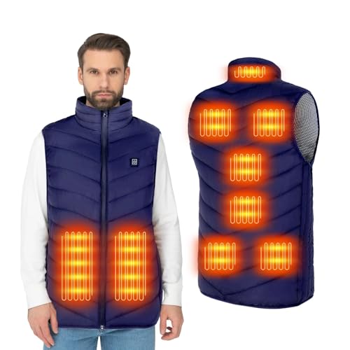 Usper Beheizte Weste, 9 Heizzonen Leichte Beheizte Jacke 3-stufige USB-Aufladung Keine Batterieladung Beheizte Weste Mantel, blau, 7XL von Usper